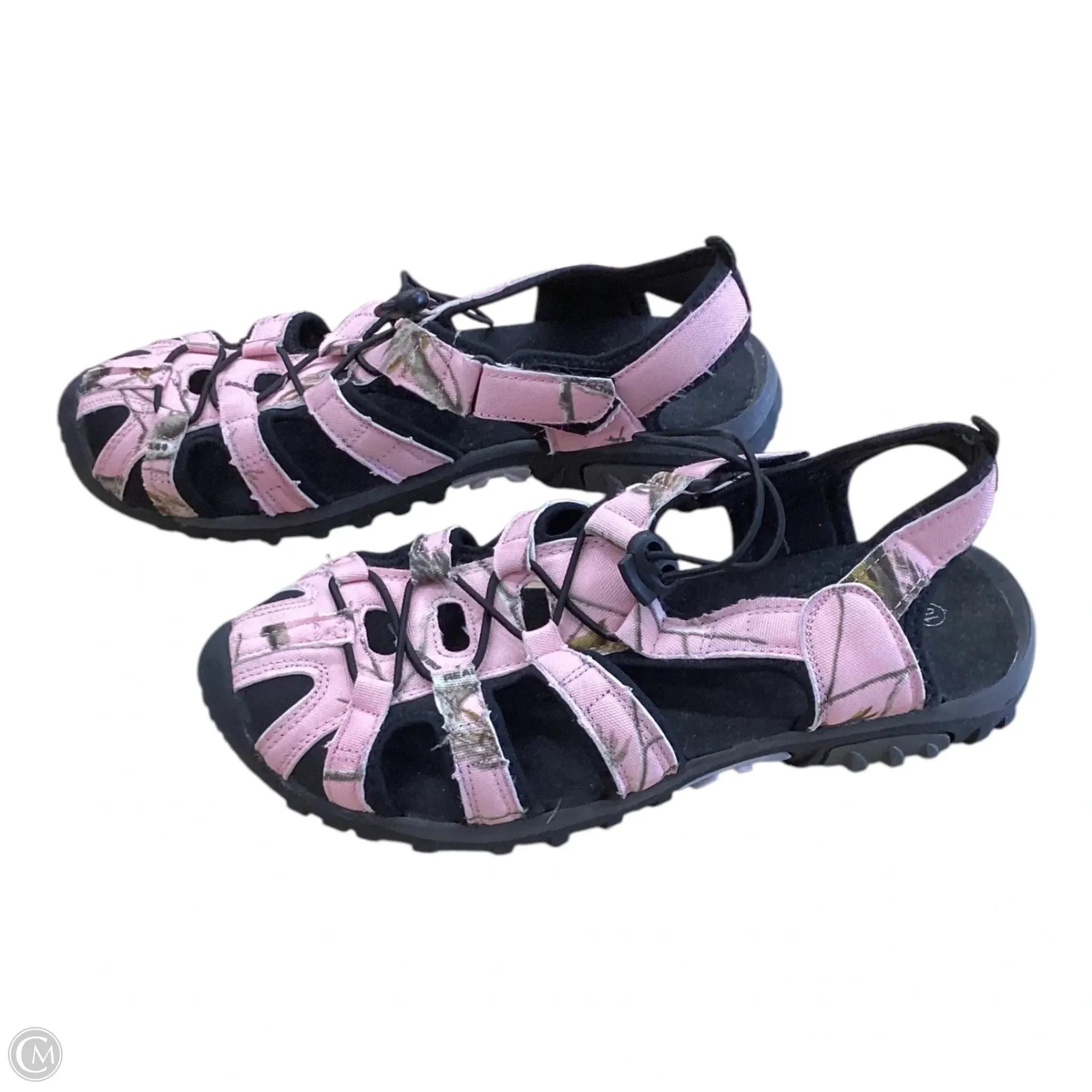 Sandals Flats By Clothes Mentor In Black & Pink, Size: 10