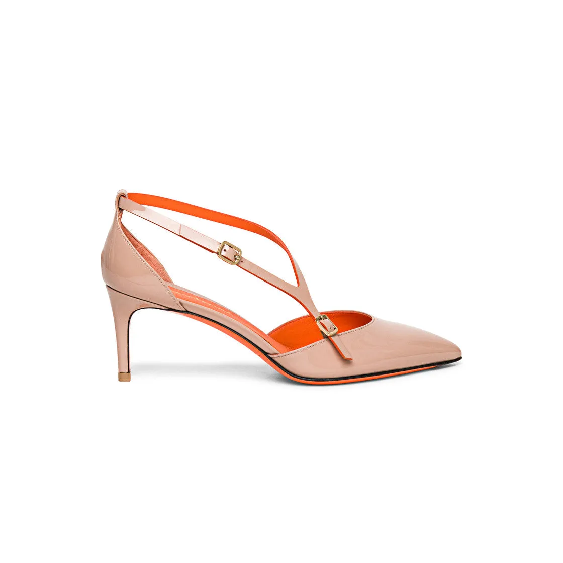Santoni WOMEN’S PINK PATENT LEATHER MID-HEEL PUMP