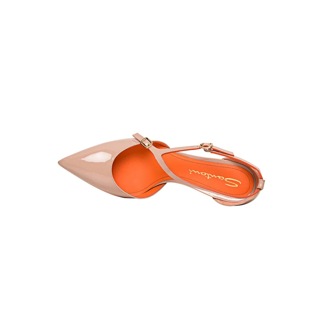 Santoni WOMEN’S PINK PATENT LEATHER MID-HEEL PUMP