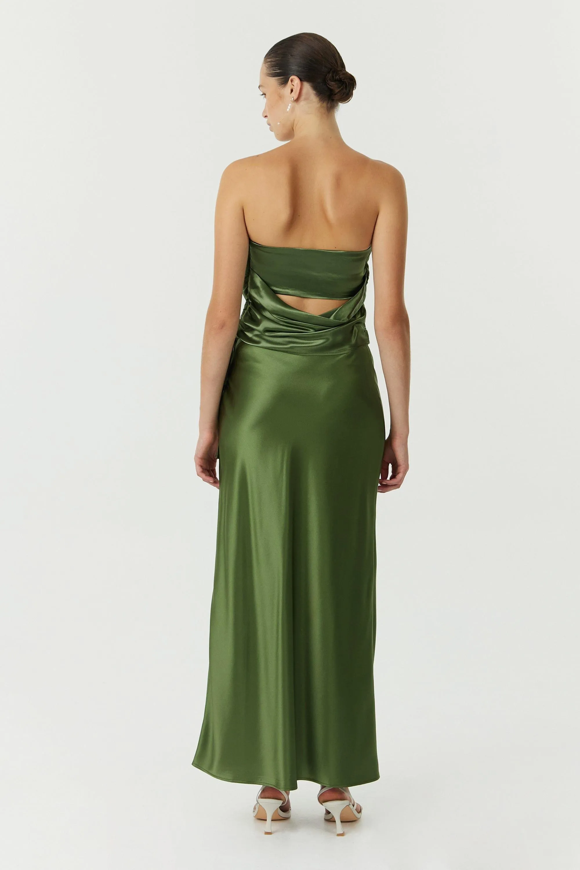 SATIN DRAPE BUSTIER | OLIVE