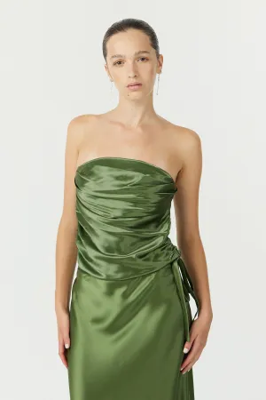 SATIN DRAPE BUSTIER | OLIVE
