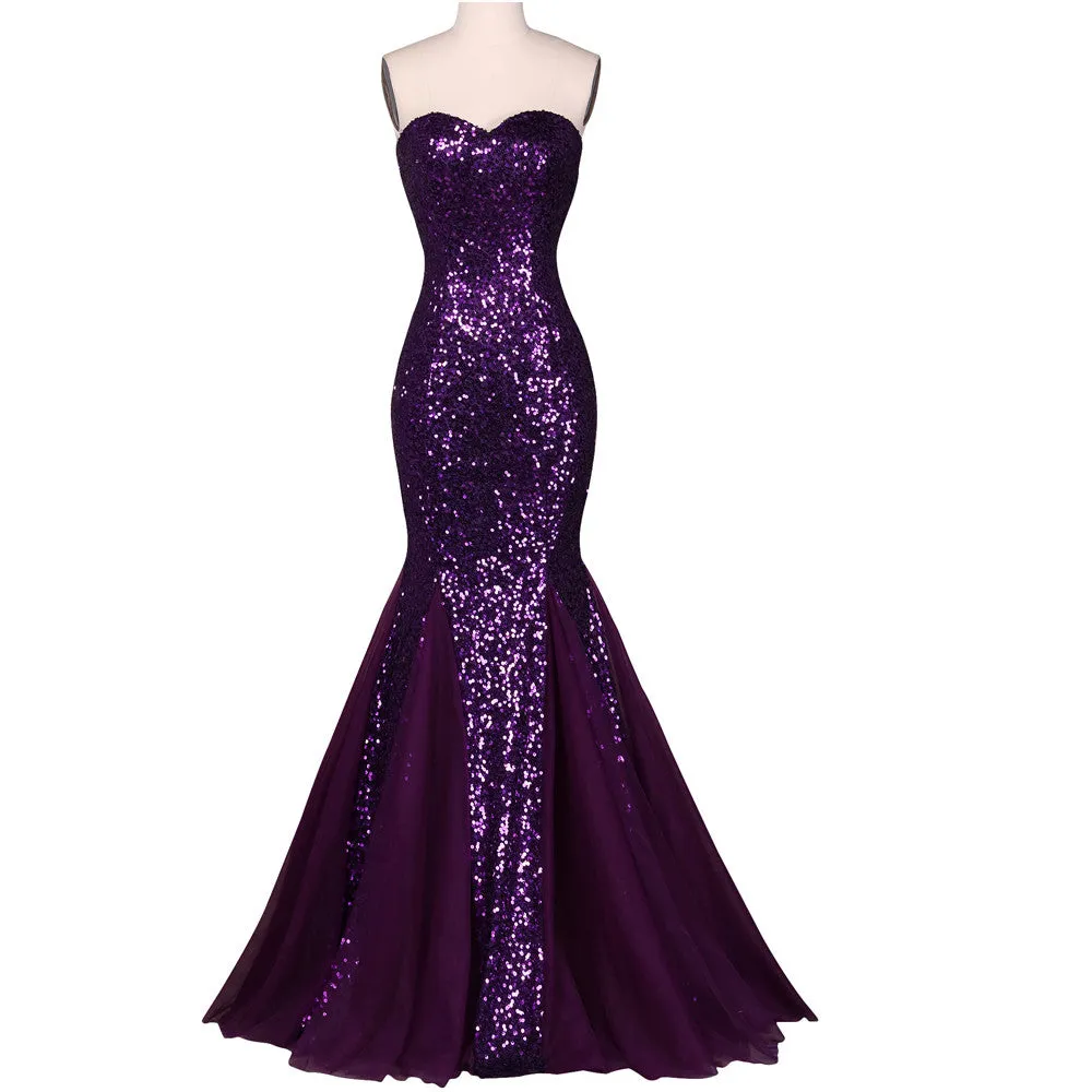 Sequin Long Evening Dress 2017 Sparkly Dark Salmon Purple Elegant Formal Dresses Mermaid Evening Gowns High Quality