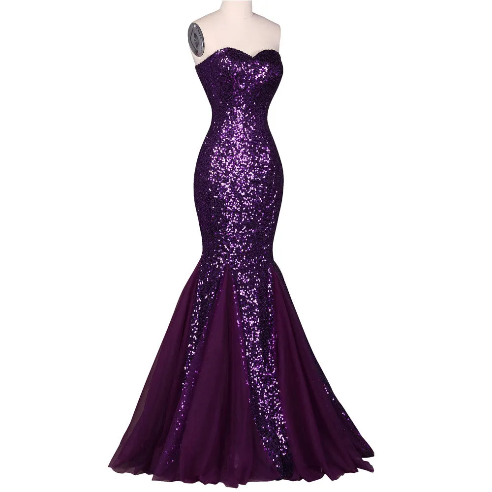 Sequin Long Evening Dress 2017 Sparkly Dark Salmon Purple Elegant Formal Dresses Mermaid Evening Gowns High Quality