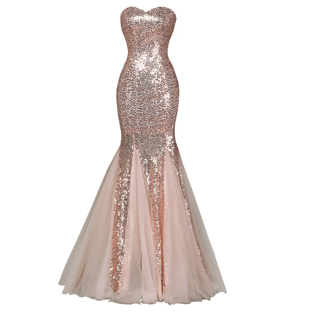 Sequin Long Evening Dress 2017 Sparkly Dark Salmon Purple Elegant Formal Dresses Mermaid Evening Gowns High Quality