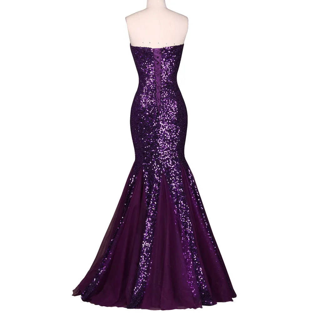 Sequin Long Evening Dress 2017 Sparkly Dark Salmon Purple Elegant Formal Dresses Mermaid Evening Gowns High Quality