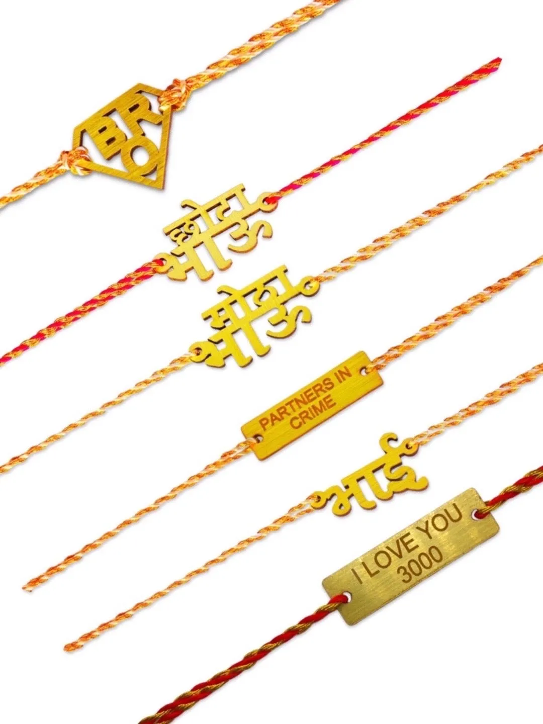 (Set of 6) Unique MDF Wooden Bro Rakhi Combo For Brothers With multicolour Thread For Rakshabandhan