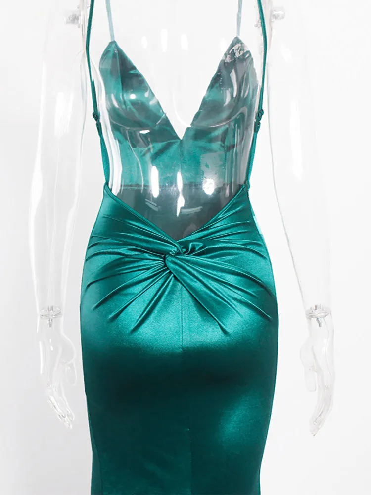 Sexy Emerald Green Backless Mermaid Wedding Gown Deep V Evening Dress