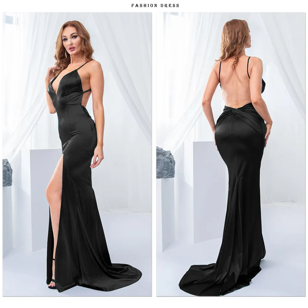 Sexy Emerald Green Backless Mermaid Wedding Gown Deep V Evening Dress
