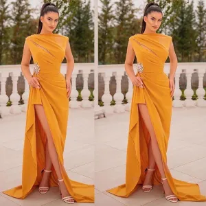 sexy formal evening gown vestido de fiesta robe de soiree orange beaded mermaid evening dresses