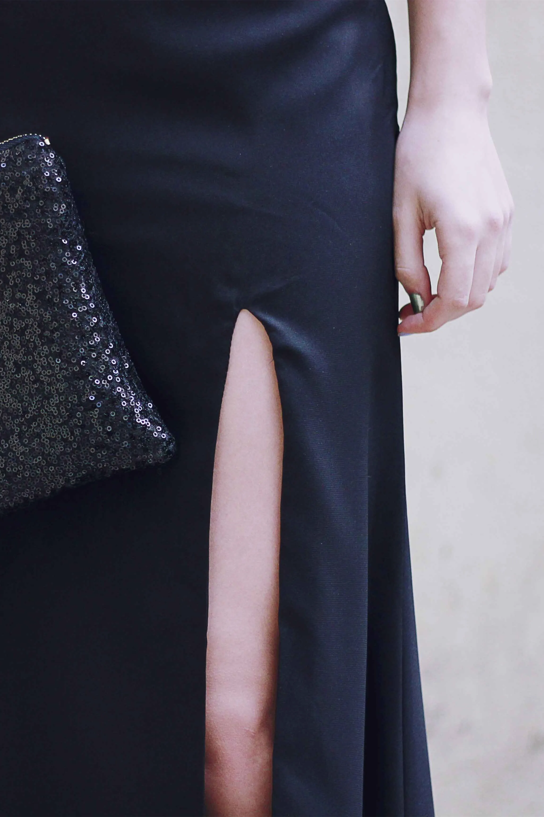 Sheath Small Round Collar Floor Length Front Slit Backless Chiffon Evening Dress