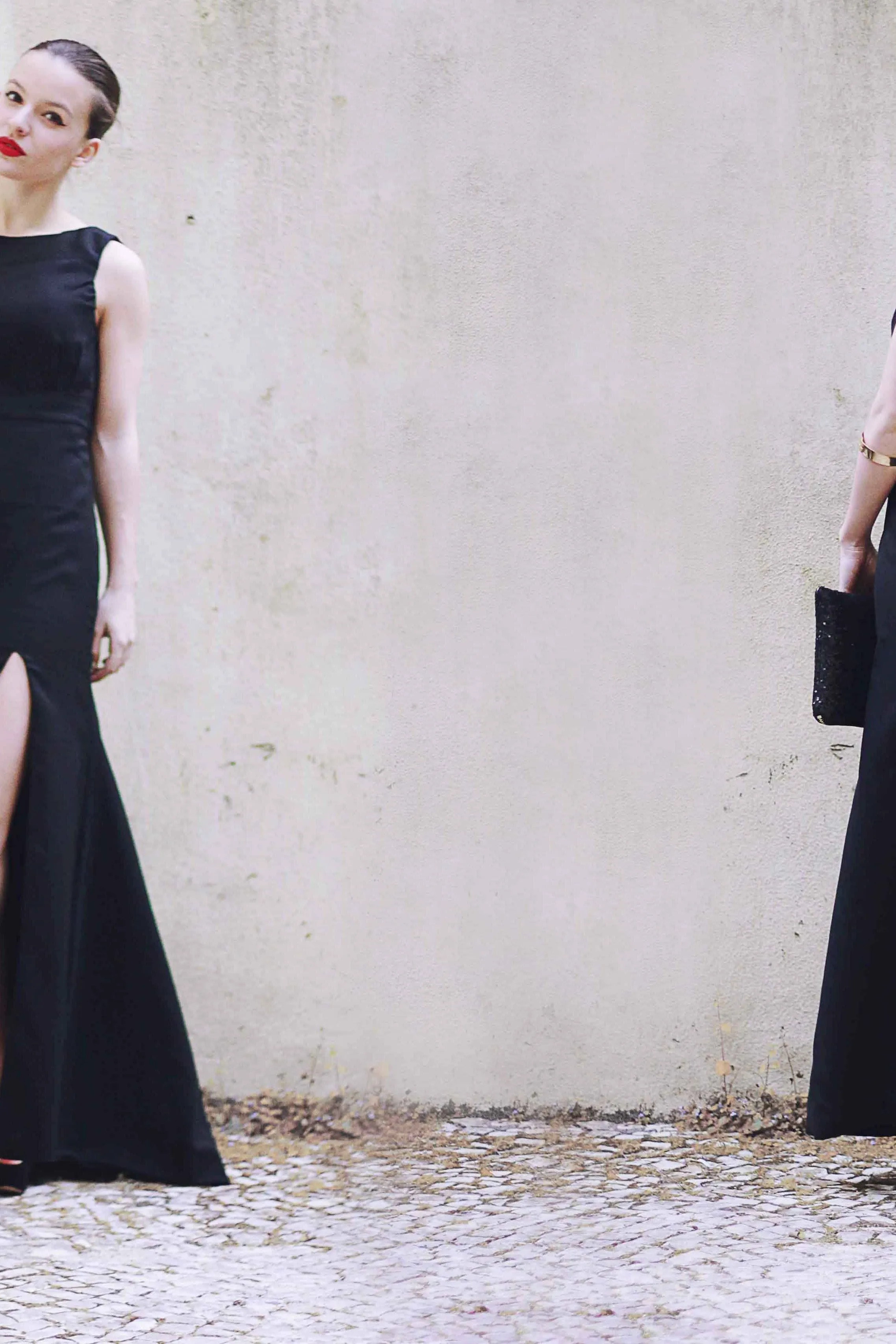 Sheath Small Round Collar Floor Length Front Slit Backless Chiffon Evening Dress