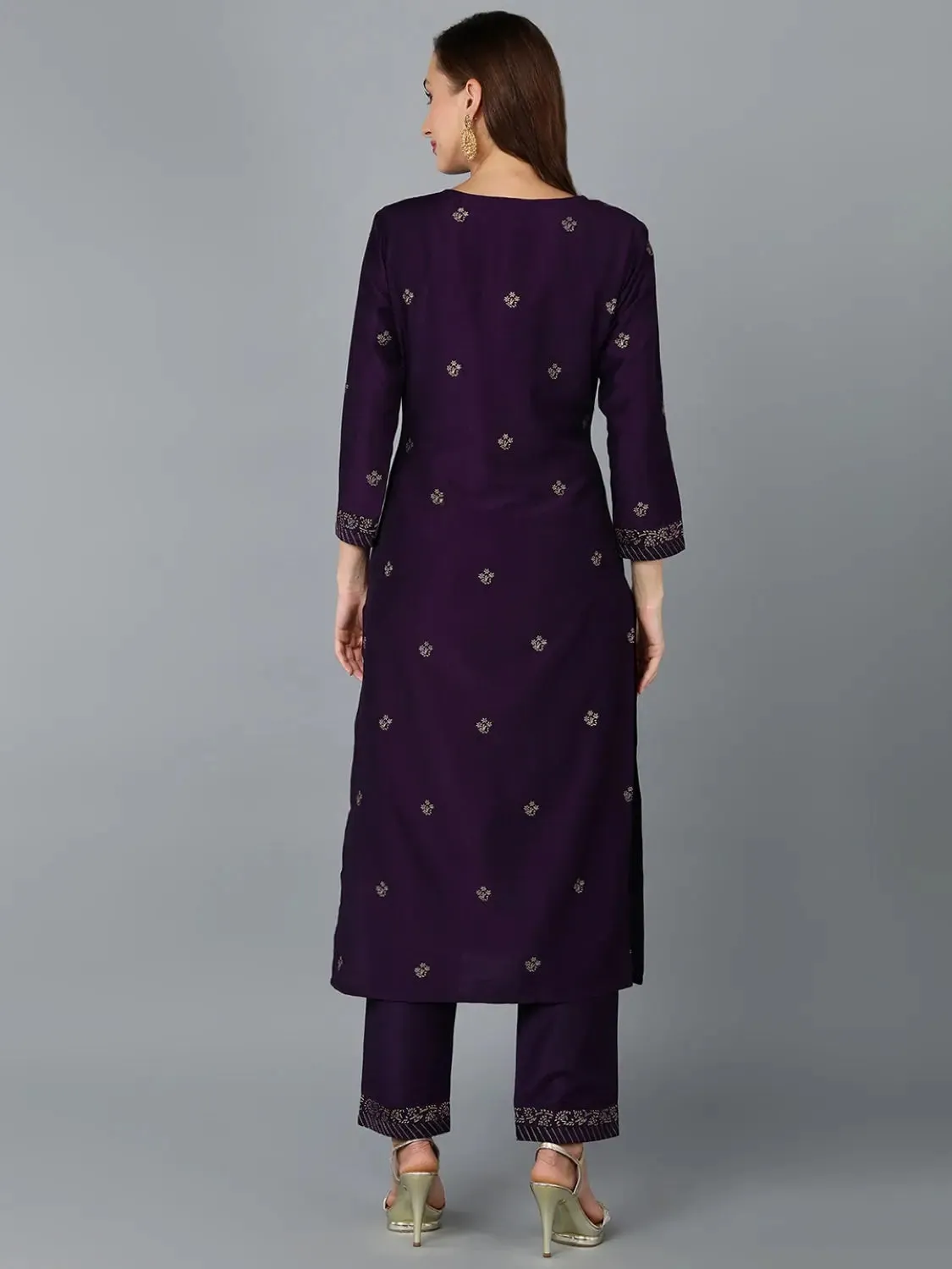 Silk Blend Purple Straight Kurta With Pant-VKSET1406