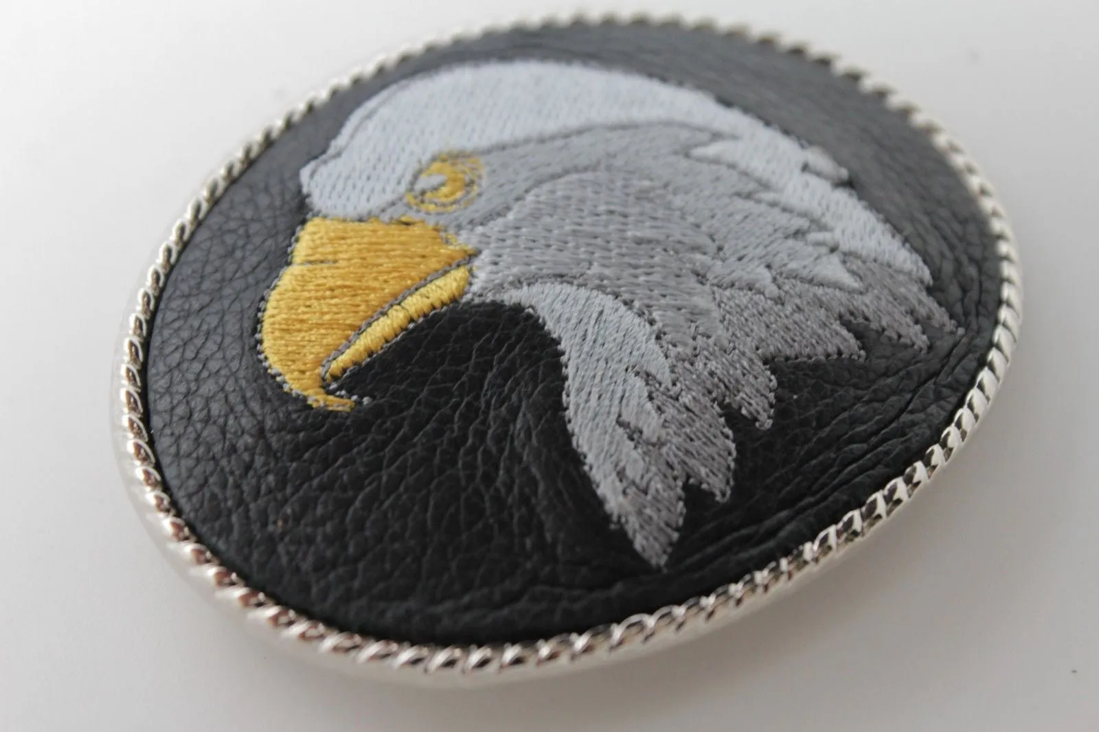 Silver Metal Casual Black Leather American Big Eagle Head Belt Buckle Western Unisex Accessories
