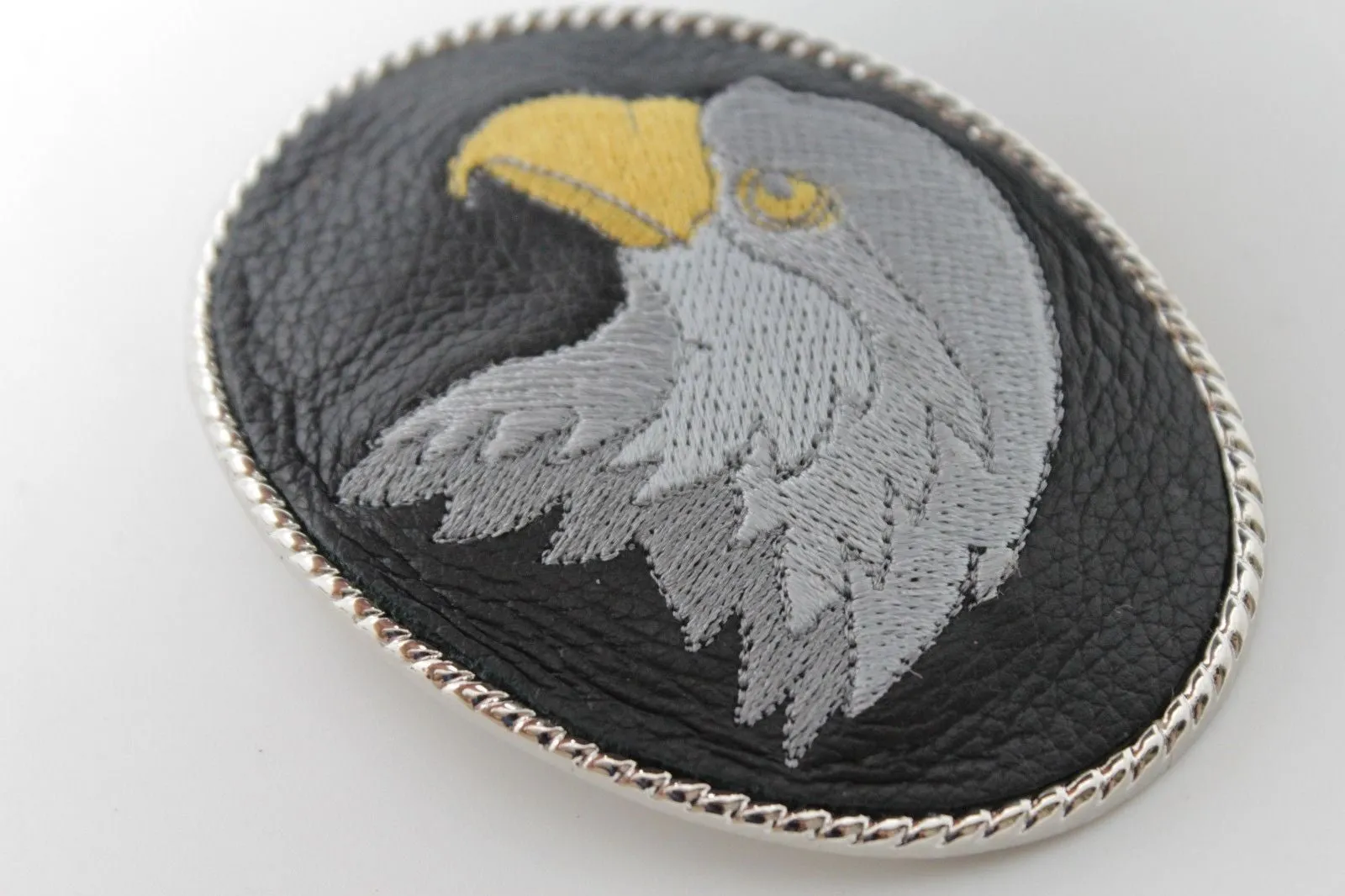 Silver Metal Casual Black Leather American Big Eagle Head Belt Buckle Western Unisex Accessories
