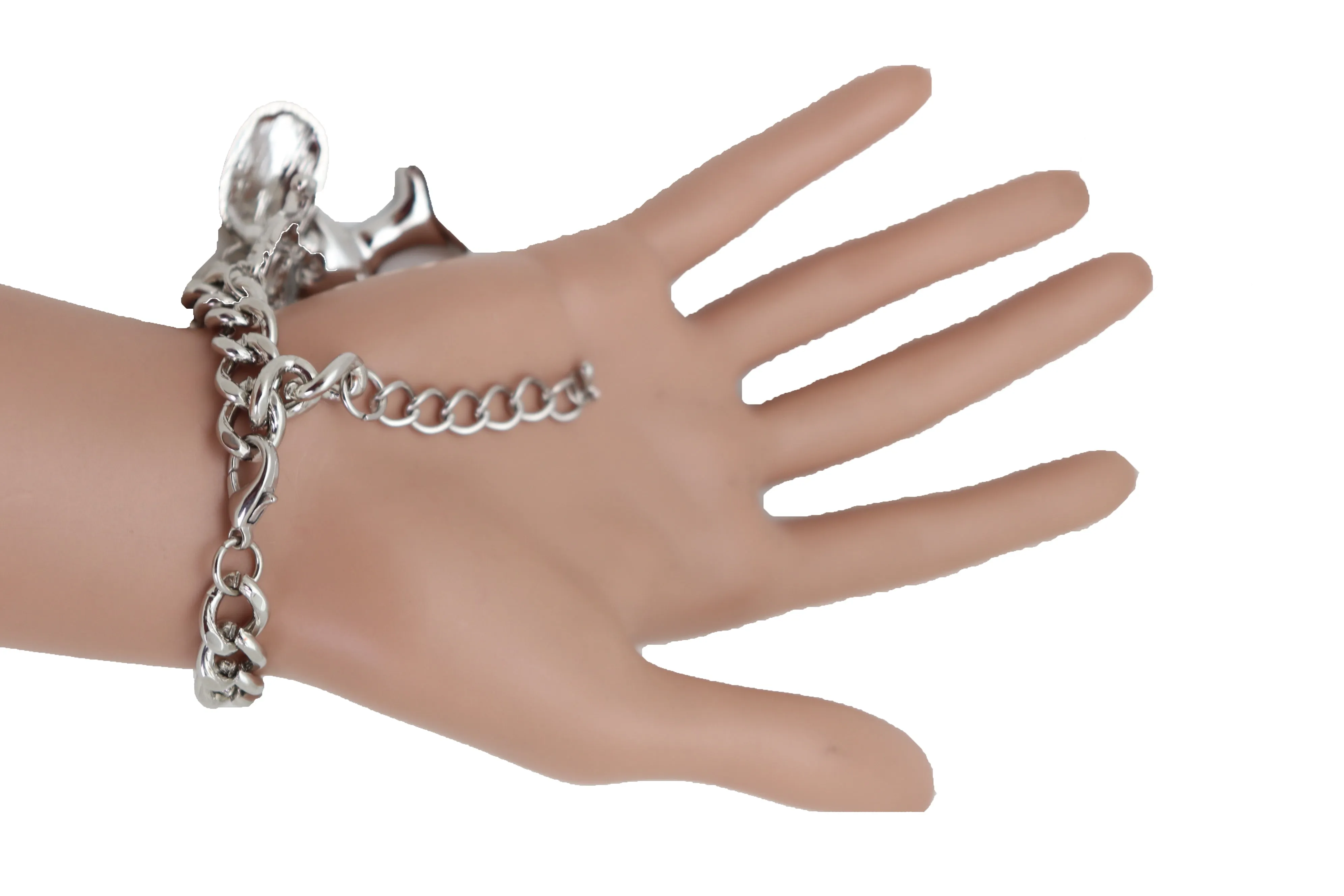 Silver Metal Chain Bracelet Cat Elephant Pharaoh Queen Crown Charms Egyptian Fashion