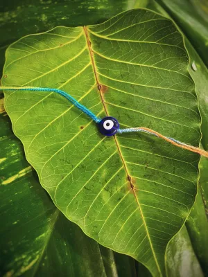 Simple Beautiful Designer Rakhi Evil Eye Charm With Multicolored Thread For Raksha Bandhan