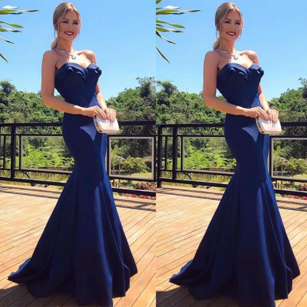 simple evening dresses long navy blue mermaid sweetheart neck elegant evening gown abendkleider