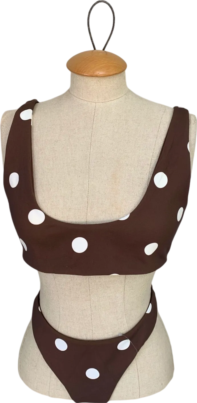 Sir the Label Brown Polka Dot Bikini Top and Bottoms Swim Set Size UK 12