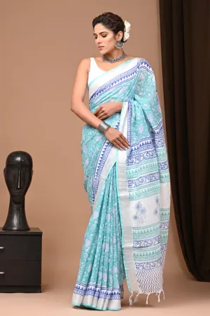 Sky Blue Pure Linen Saree