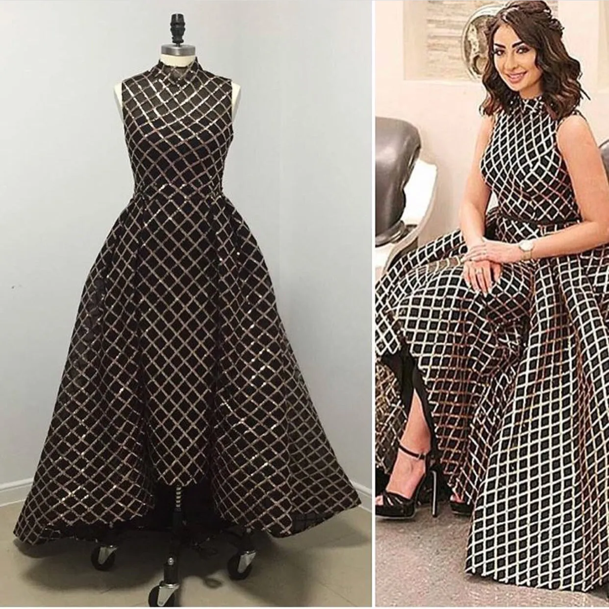 sleeveless black evening dresses 2020 detachable skirt sparkle sequin elegant high neck evening gowns robe de soiree