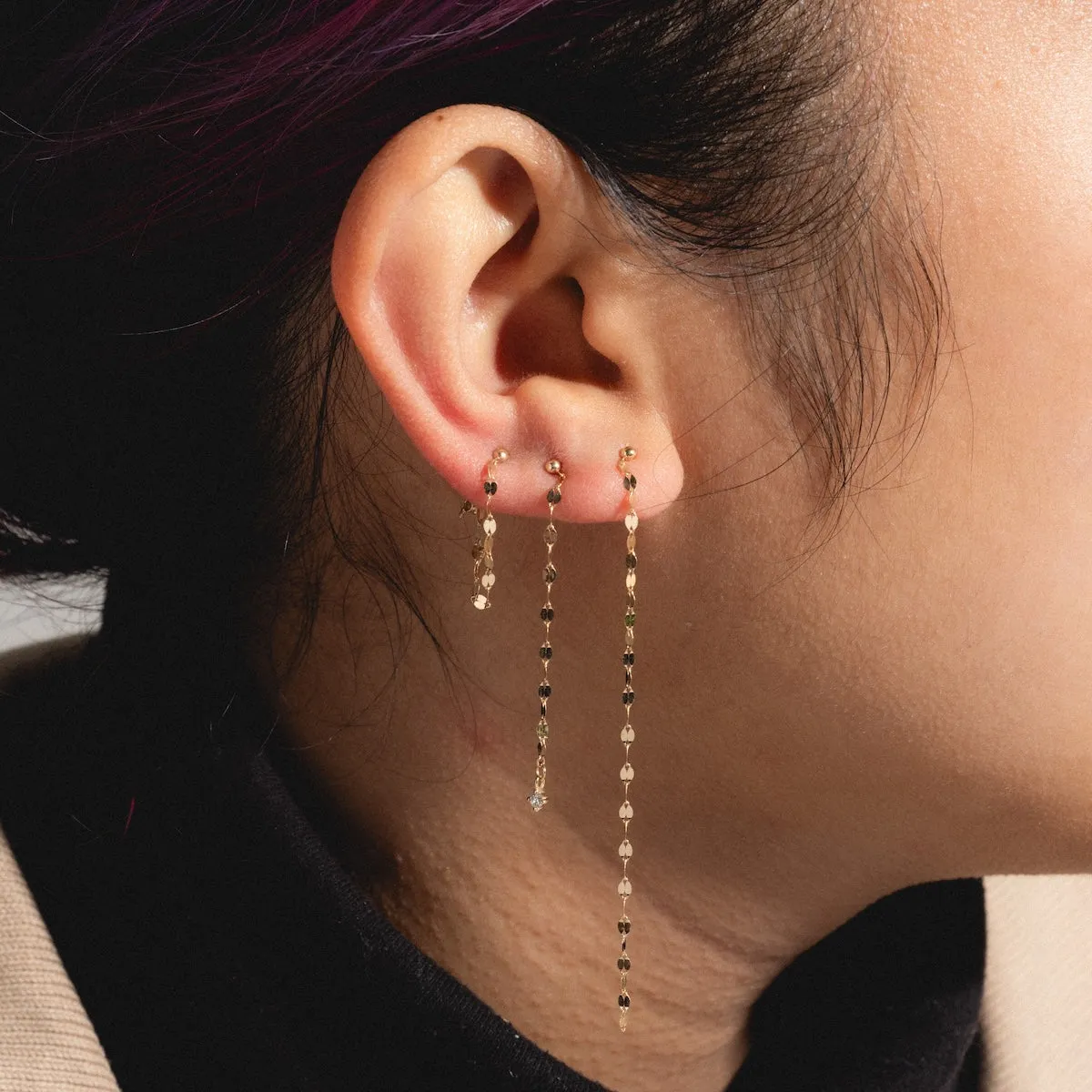 Solid Gold Sparkle Link Chain Drop Earrings