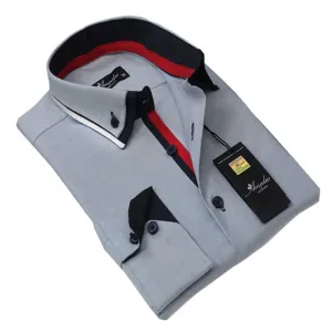Solid Grey Mens Slim Fit Designer Dress Shirt - tailored Cotton Shirts for Work and Casual Wear