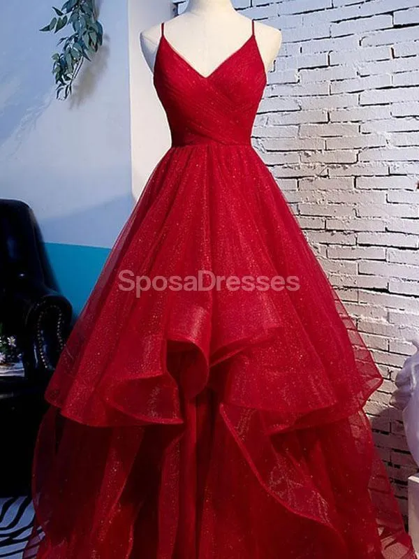 Spaghetti Straps Backless Ruffle  Evening Prom Dresses, Evening Party Prom Dresses, 12270
