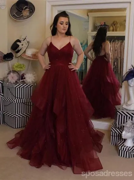 Spaghetti Straps Backless Ruffle  Evening Prom Dresses, Evening Party Prom Dresses, 12270