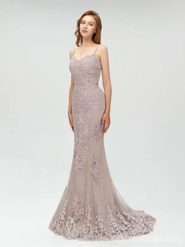 Spaghetti Straps Lace Mermaid Cheap Evening Prom Dresses, Evening Party Prom Dresses, 12174