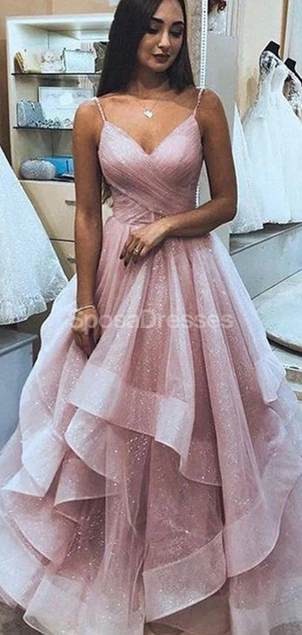 Spaghetti Straps Ruffles Ball Gown Long Evening Prom Dresses, Evening Party Prom Dresses, 12310