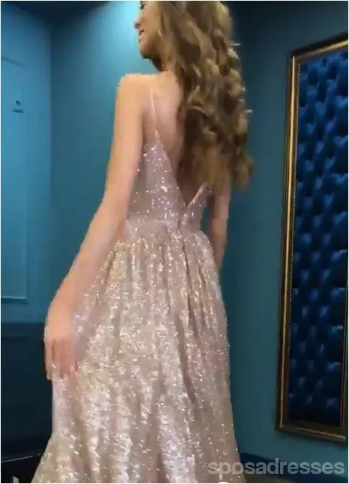 Spaghetti Straps Sparkly Long Evening Prom Dresses, Cheap Custom Sweet 16 Dresses, 18560