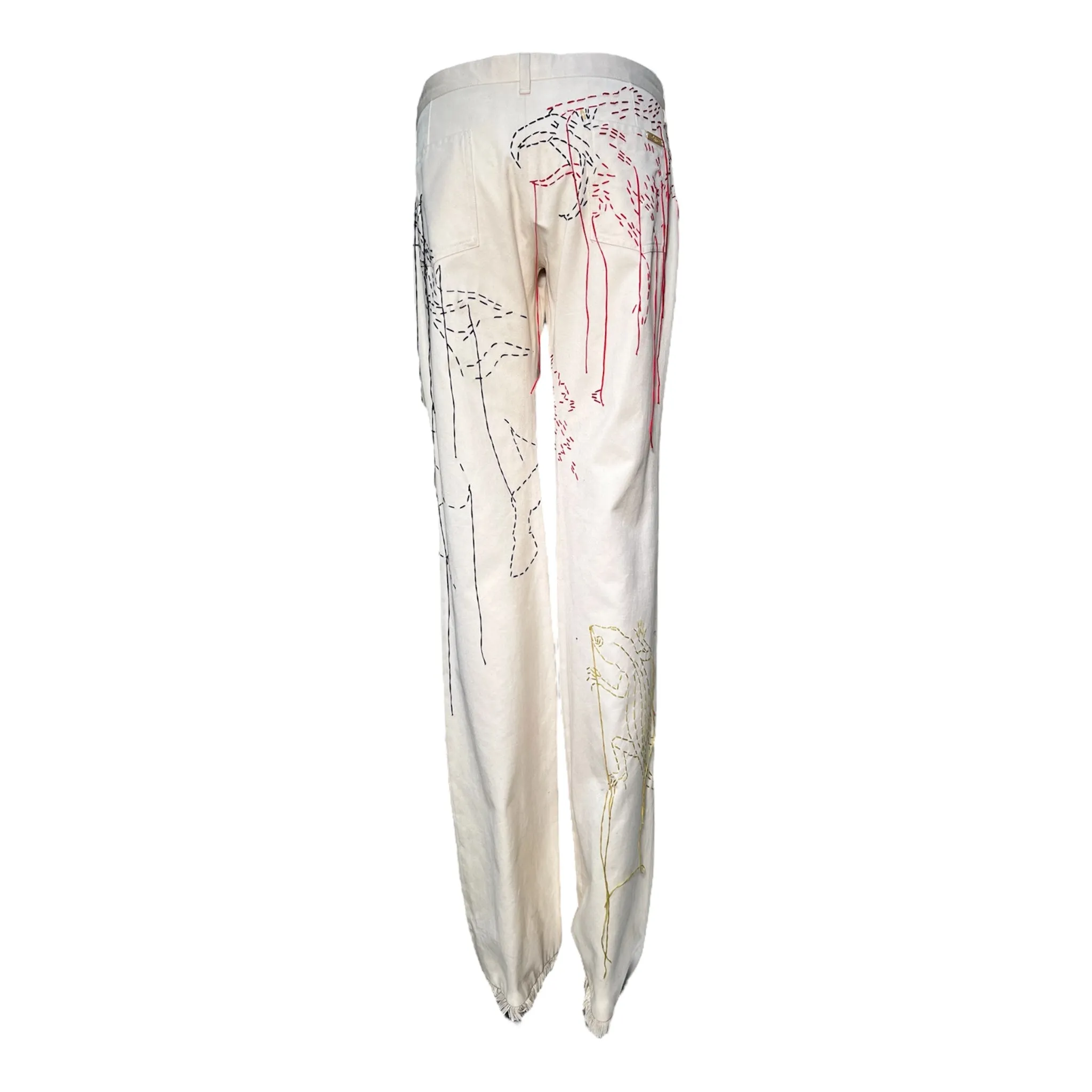 Stella McCartney for Chloé S/S 2000 Ivory Embroidered Animal Jeans, Limited Edition