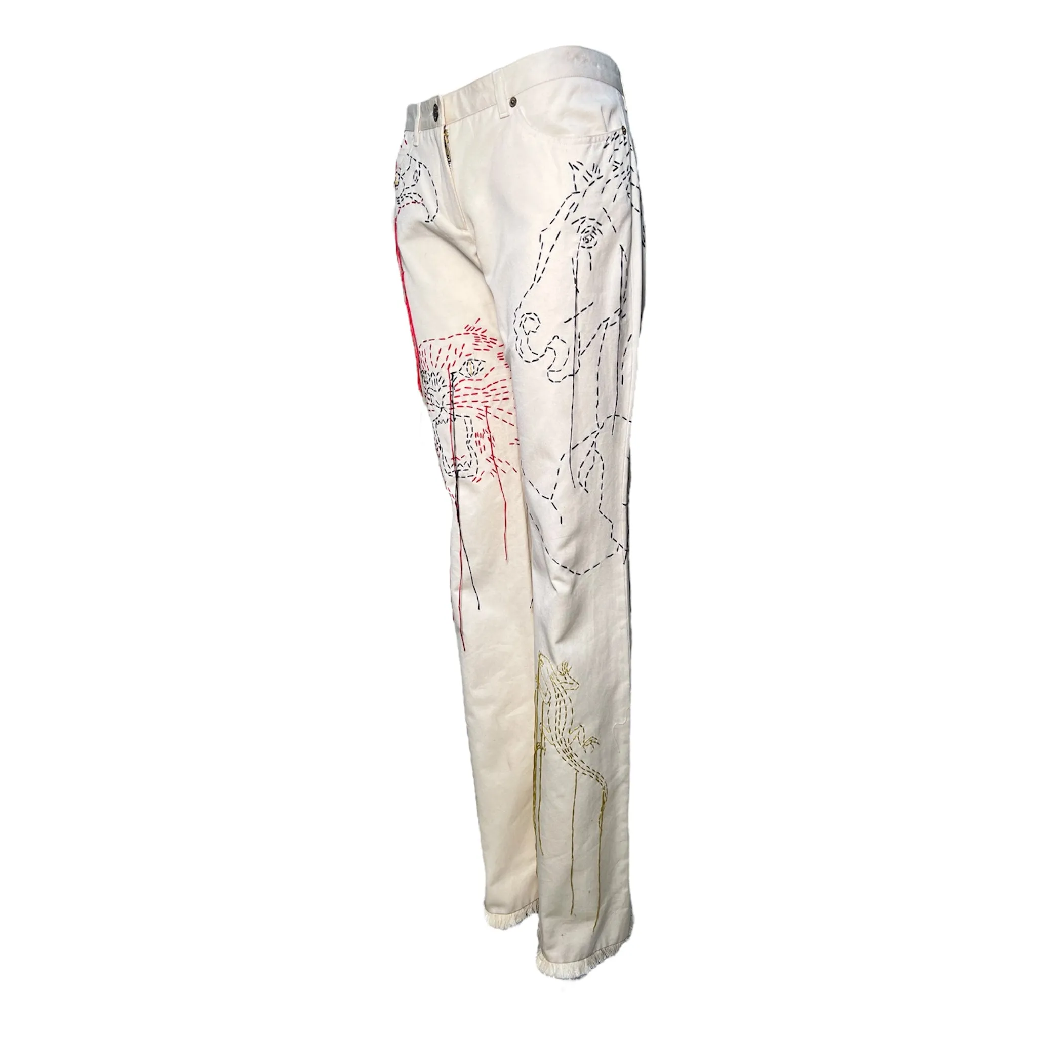 Stella McCartney for Chloé S/S 2000 Ivory Embroidered Animal Jeans, Limited Edition