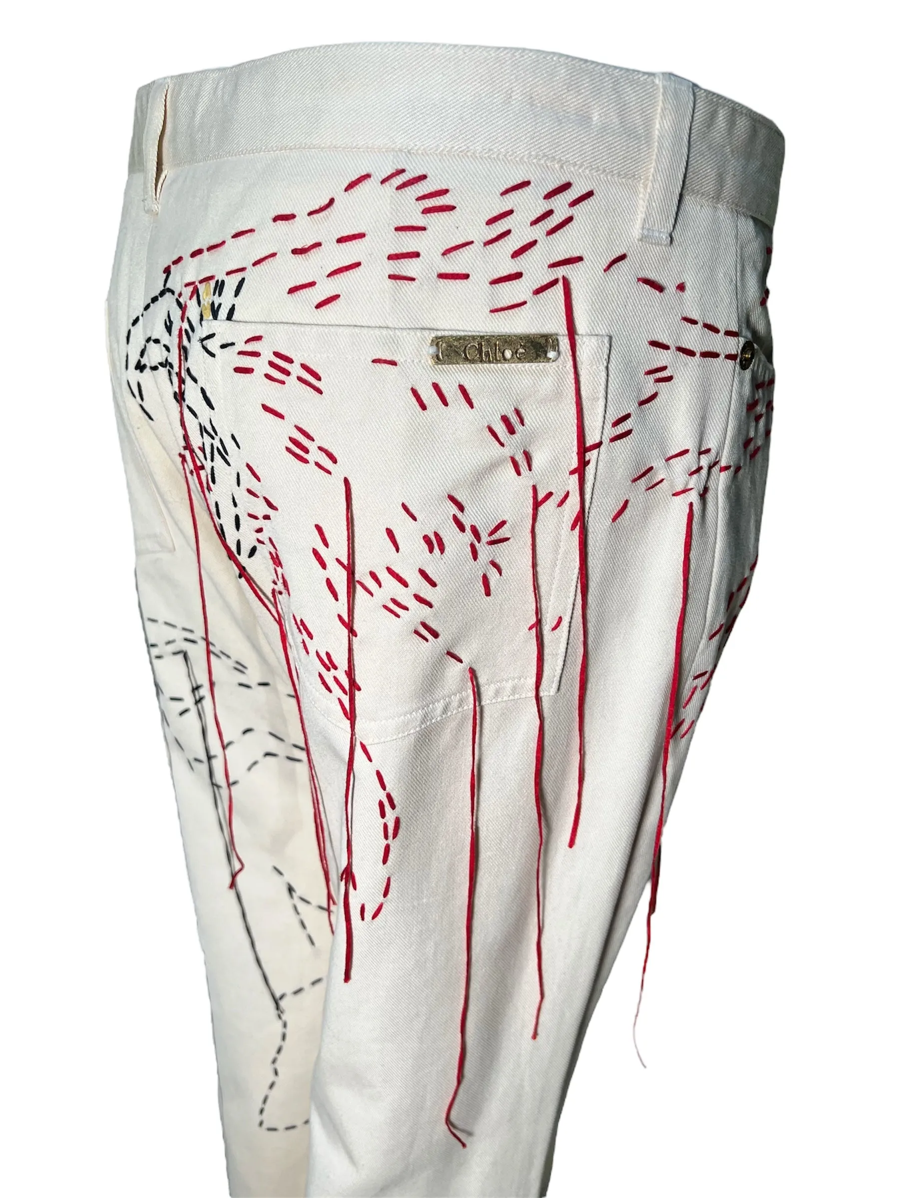 Stella McCartney for Chloé S/S 2000 Ivory Embroidered Animal Jeans, Limited Edition