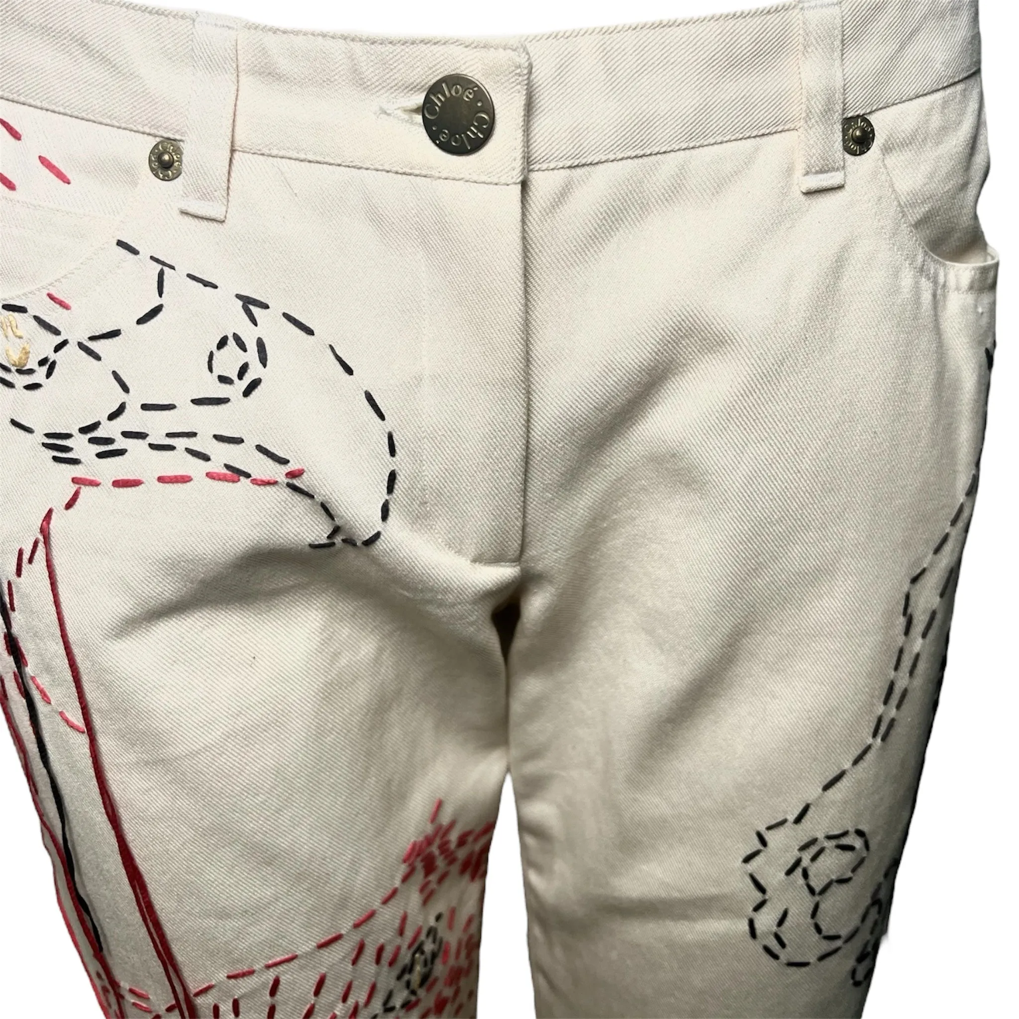Stella McCartney for Chloé S/S 2000 Ivory Embroidered Animal Jeans, Limited Edition