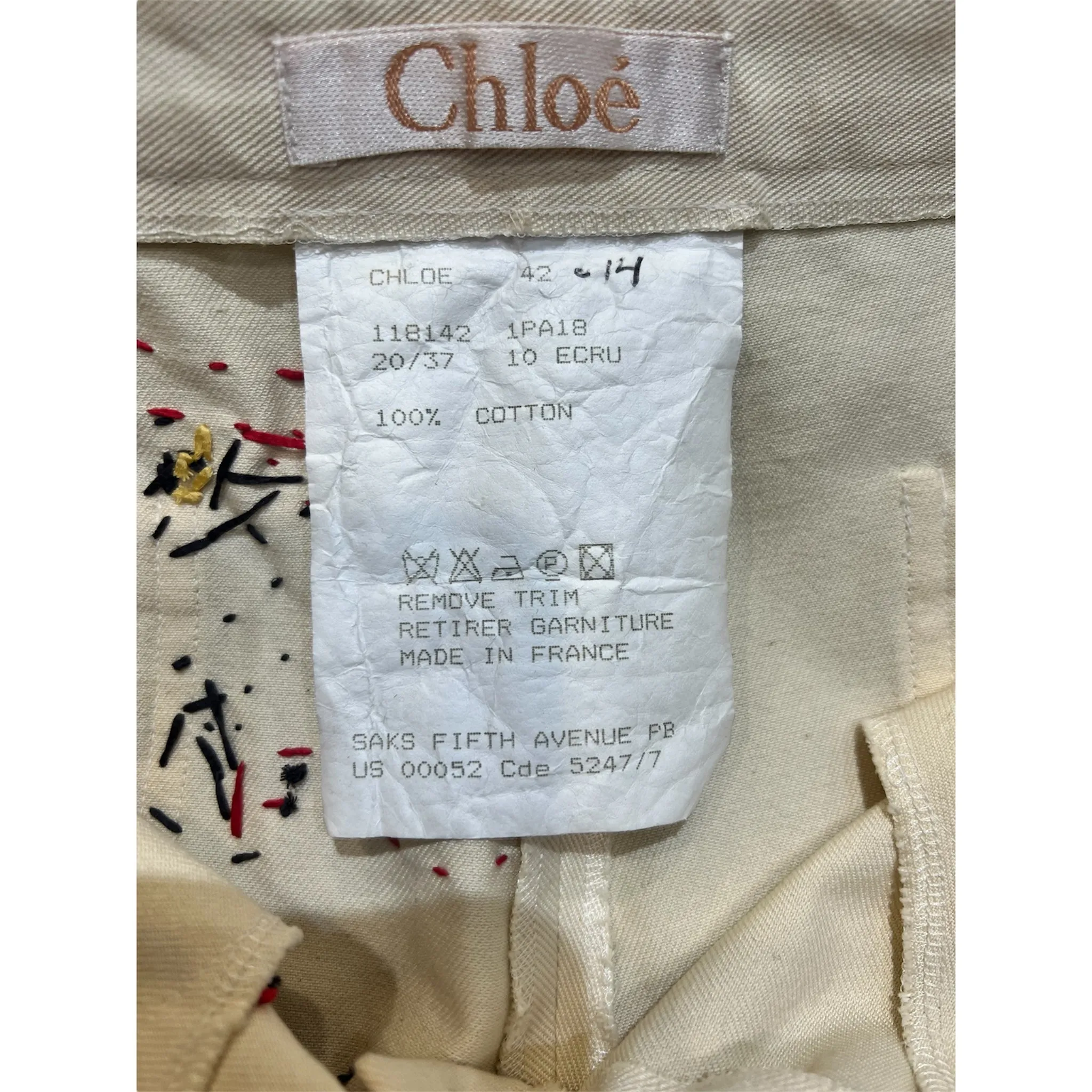 Stella McCartney for Chloé S/S 2000 Ivory Embroidered Animal Jeans, Limited Edition