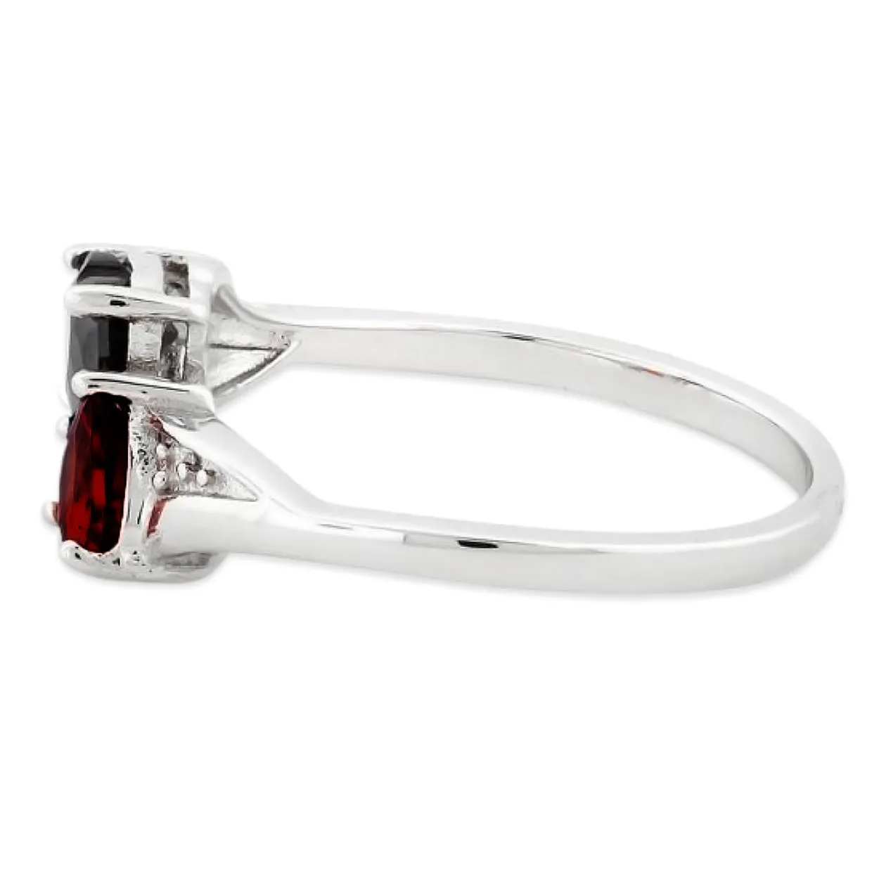Sterling Silver Double Heart Black & Dark Garnet Topaz CZ Ring