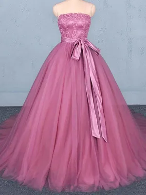 Strapless Hot Pink Ball Gown Cheap Evening Prom Dresses, Evening Party Prom Dresses, 12150