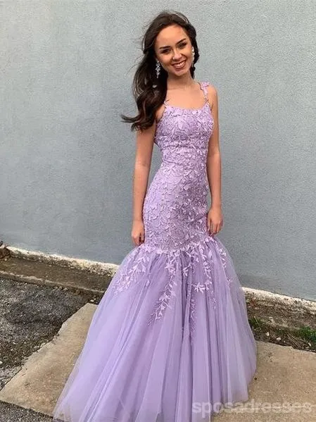 Straps Lace Mermaid Long Evening Prom Dresses, Evening Party Prom Dresses, 12278