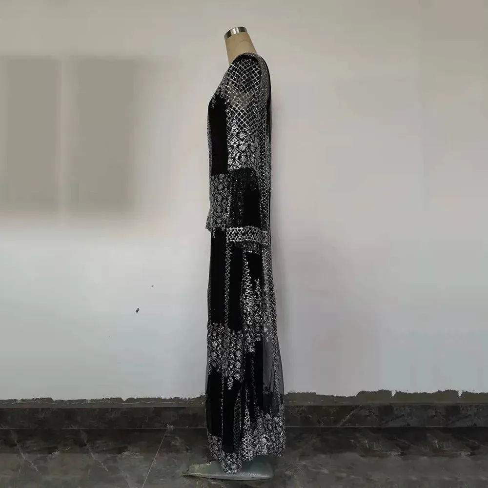 Swing Mesh Long Sleeve Evening Party Dress