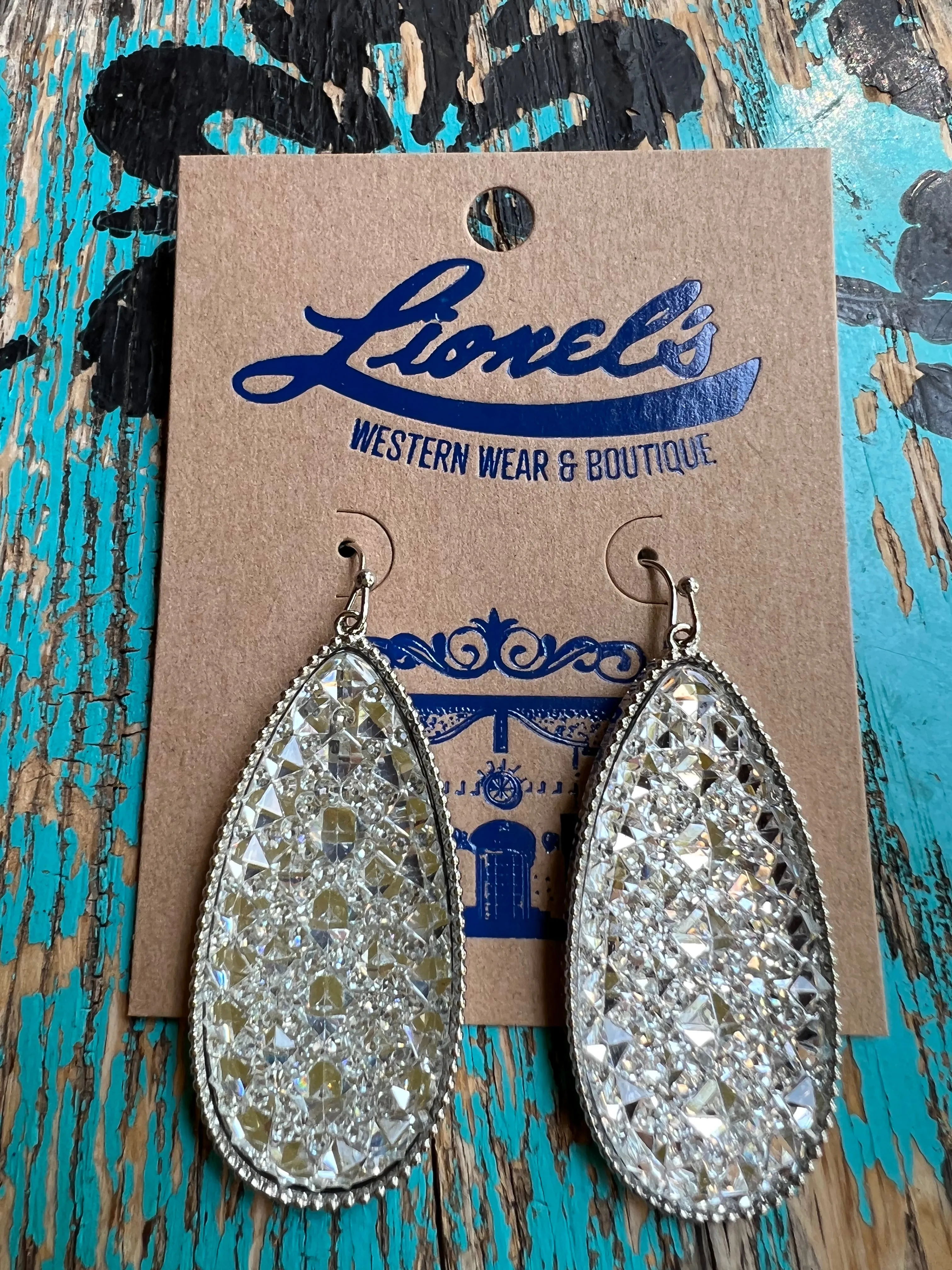 Teardrop Crystal Cluster Fashion Earrings/Silver