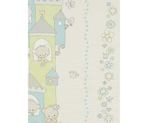 Teddy Bear Castle Stripes Green Blue Grey 7321-08 Wallpaper