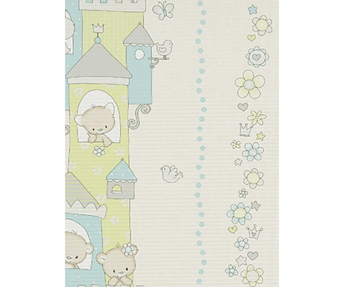 Teddy Bear Castle Stripes Green Blue Grey 7321-08 Wallpaper
