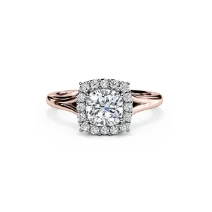 The Studio Collection Cushion and Round Diamond Halo Engagement Ring