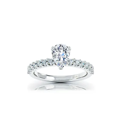 The Studio Collection Pear Diamond and Round Diamond Shank Engagement Ring in Platinum