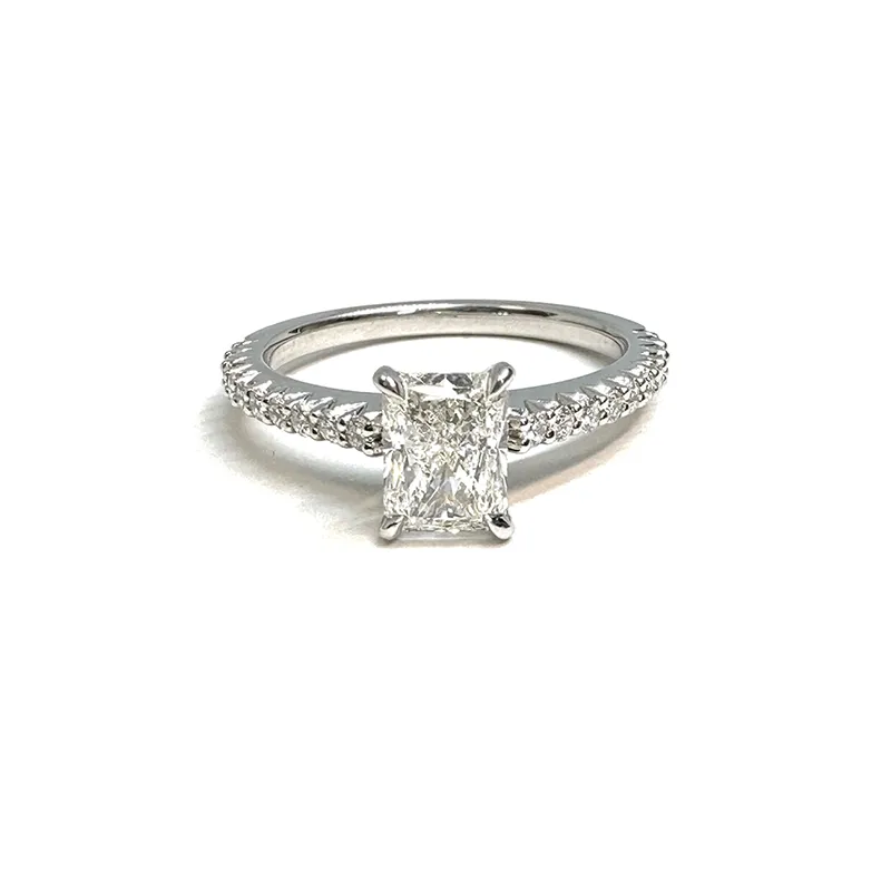 The Studio Collection Radiant Diamond and Diamond Pavé Shank Engagement Ring in Platinum