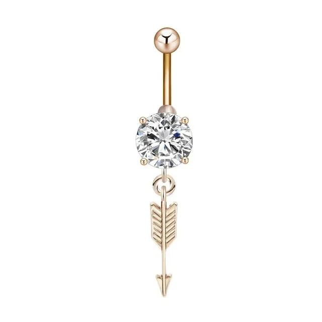 Todorova Chic Arrow CZ Piercings Jewelry Women Sexy Belly Button Ring Long Dangle Clear Navel Bar Gold Silver Body Jewelry