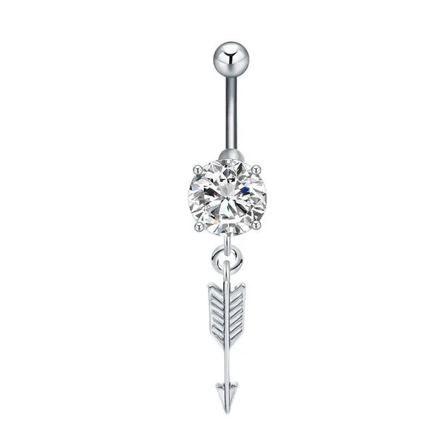 Todorova Chic Arrow CZ Piercings Jewelry Women Sexy Belly Button Ring Long Dangle Clear Navel Bar Gold Silver Body Jewelry