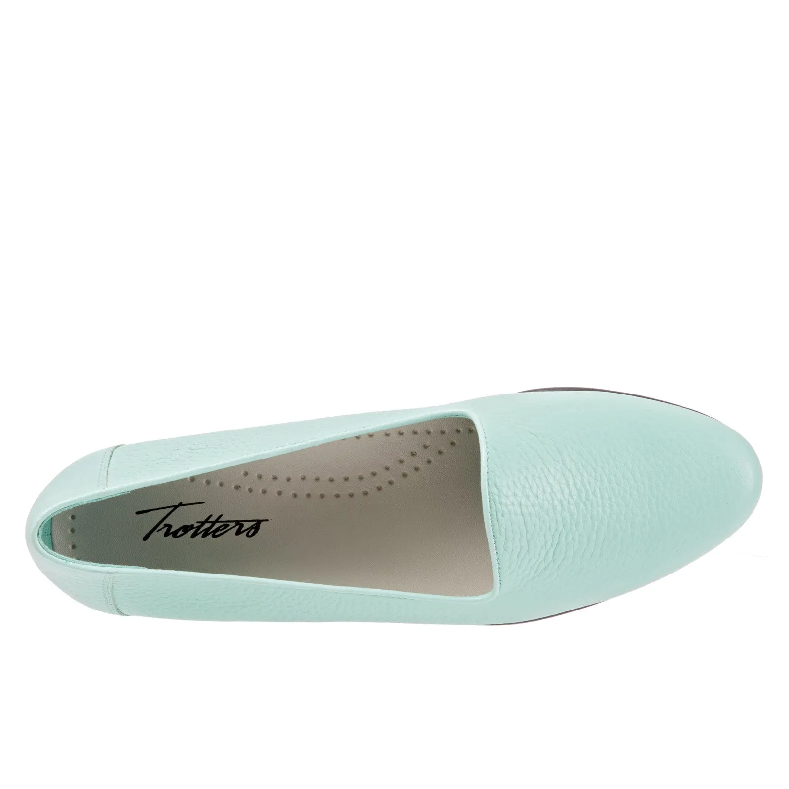 Trotters Liz Tumbled T1807-322 Womens Green Narrow Leather Loafer Flats Shoes