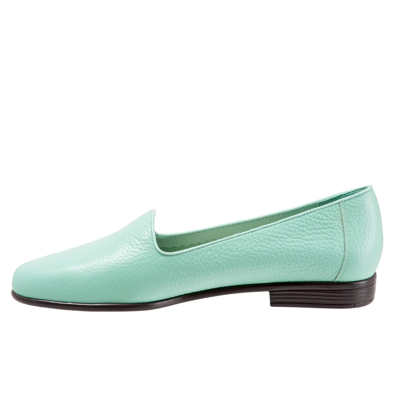 Trotters Liz Tumbled T1807-322 Womens Green Narrow Leather Loafer Flats Shoes